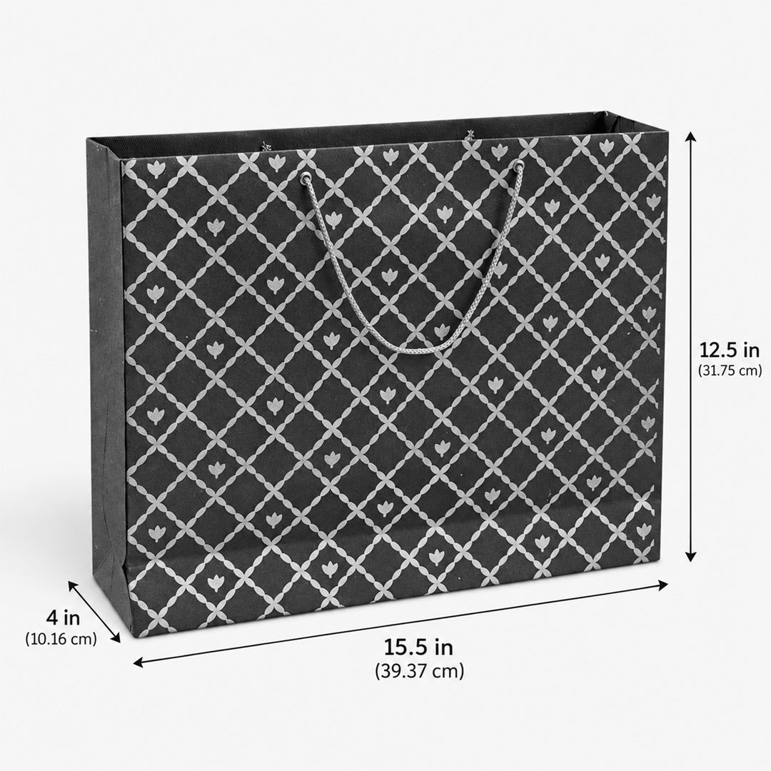 "Box Flower Maze" Handmade Golden Screen Printed Large Paper Bag For Festive Gifting