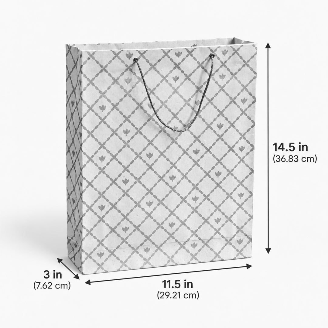 "Fishscale" Handmade Golden Screen Printed Medium Paper Bag For Festive Gifting