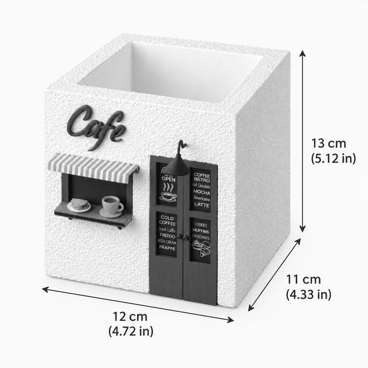 Handmade Personalized Café Themed White & Green Concrete Planter With Drainage Hole For Home Decor