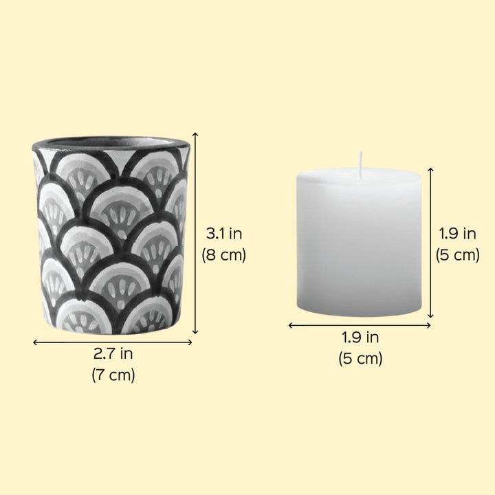 Hand-Painted Blue Indigo Terracotta Candle Holder With Candle