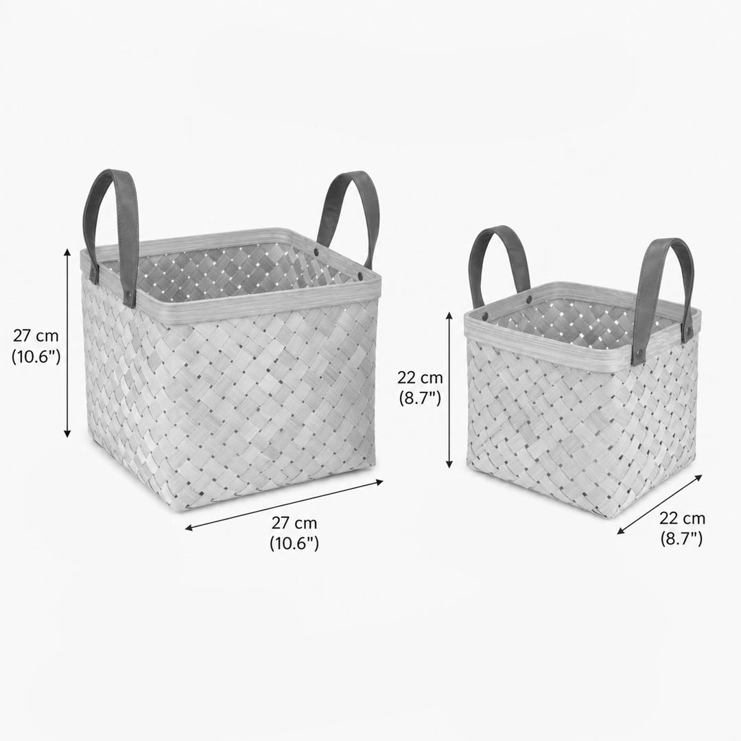 Set of 2 | "Eira" Handwoven Bamboo Basket With Rexine Handles For Home Storage & Gifting