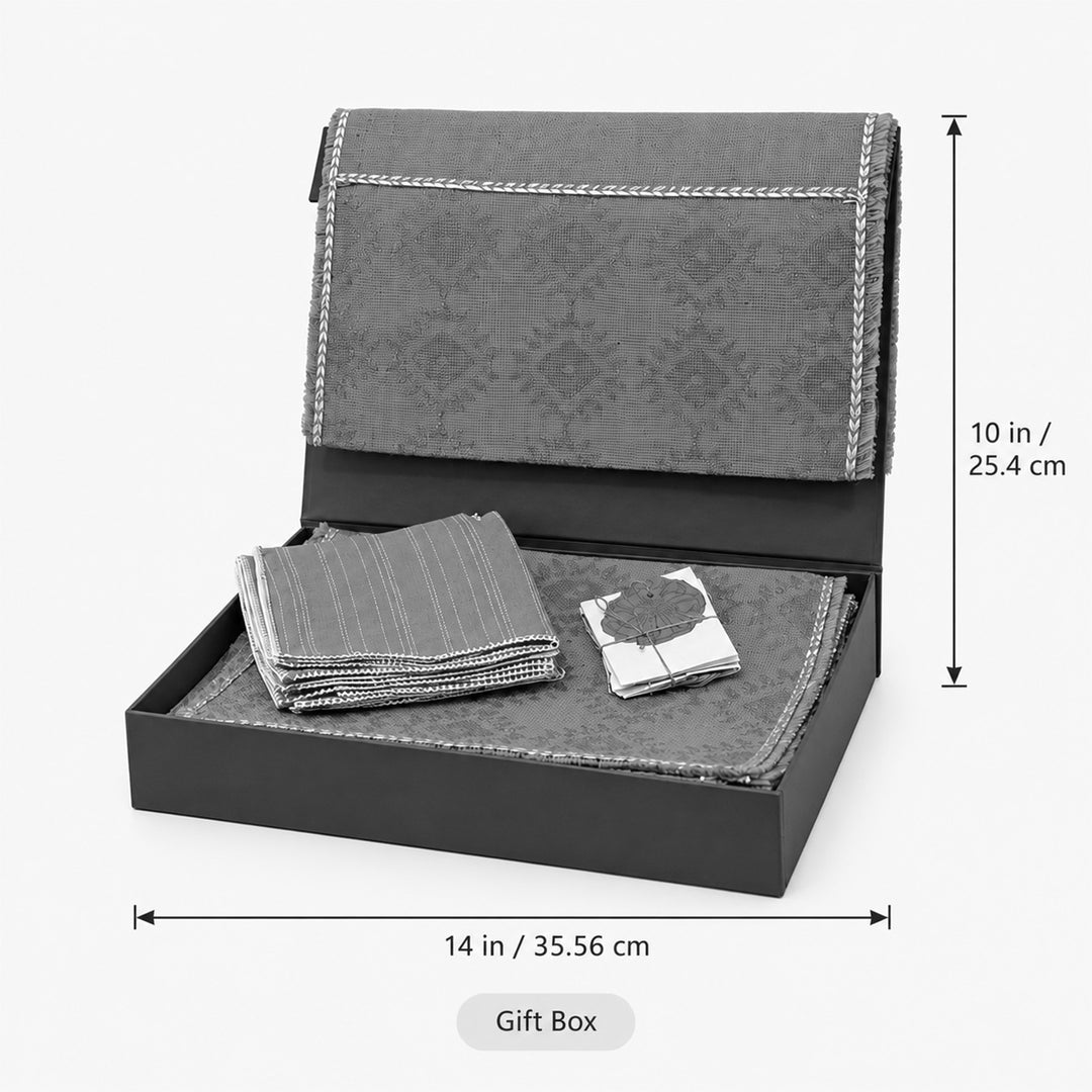 Handcrafted Orange Hand Kantha Gamcha Table Linen Gift Hamper With Runner And Table Mats For Festive Gifting