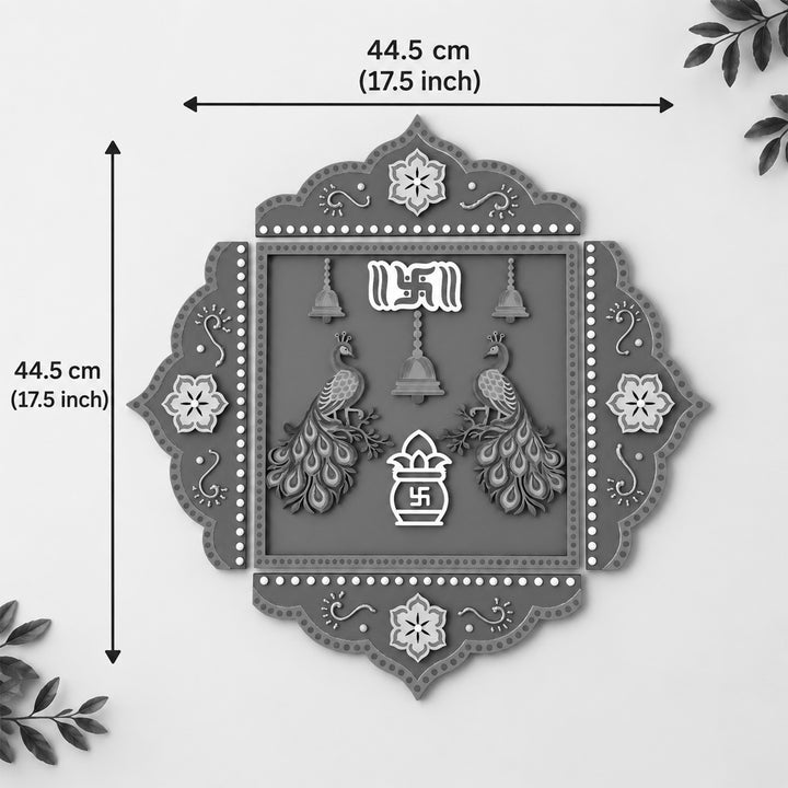 1 Pc Square & 4 Pc Border | Hand-Painted Peacock Pooja Chowki Rangoli For Festive Decor