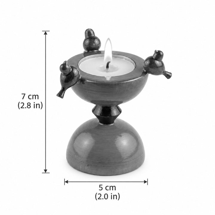 "Birds On An Hourglass" Etikoppaka Wooden Tealight Holder With Tealight For Festive Decor