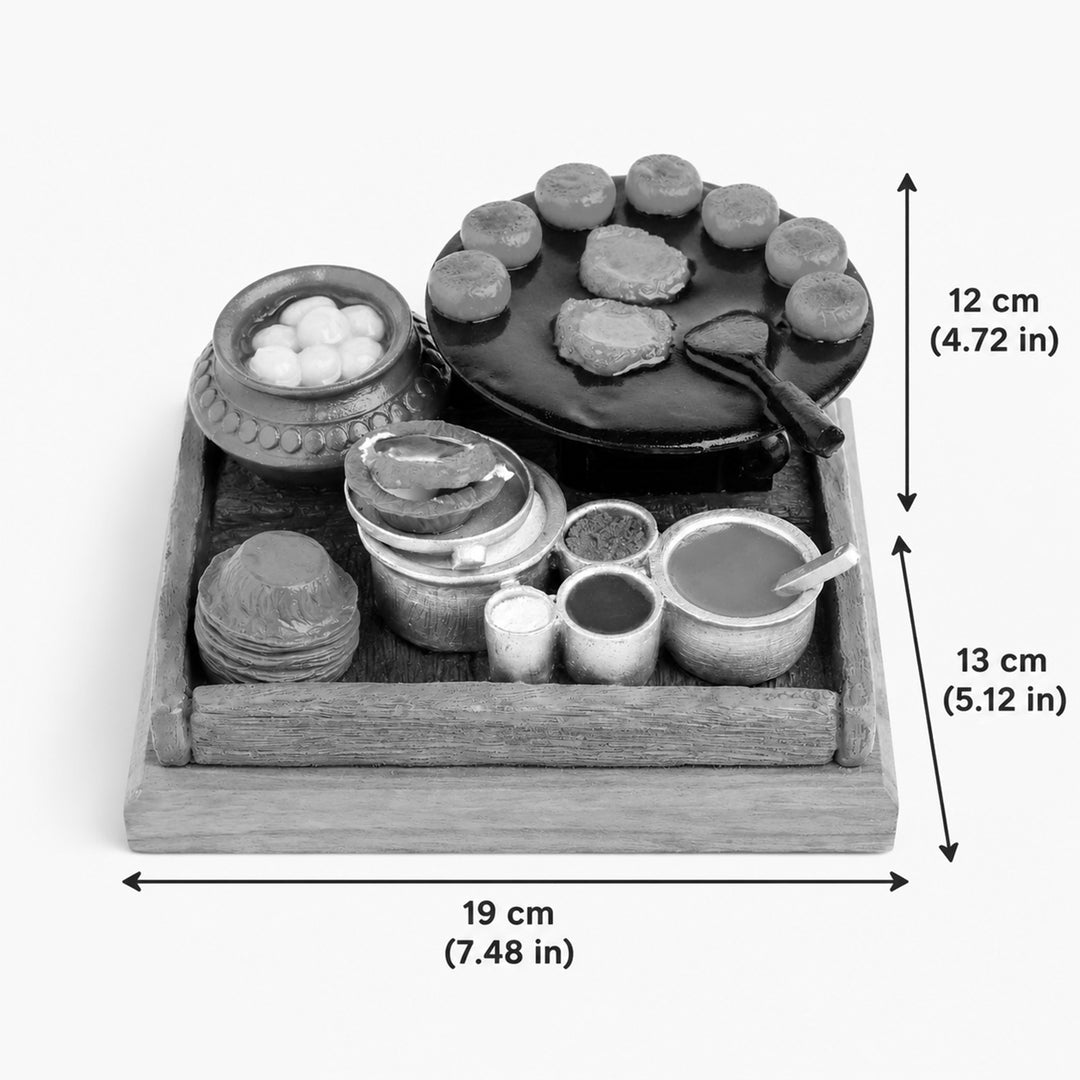 "Tikki Ka Thela" Handcrafted Polymer Clay Miniature Artwork With Wooden Base For Golu & Table Decor