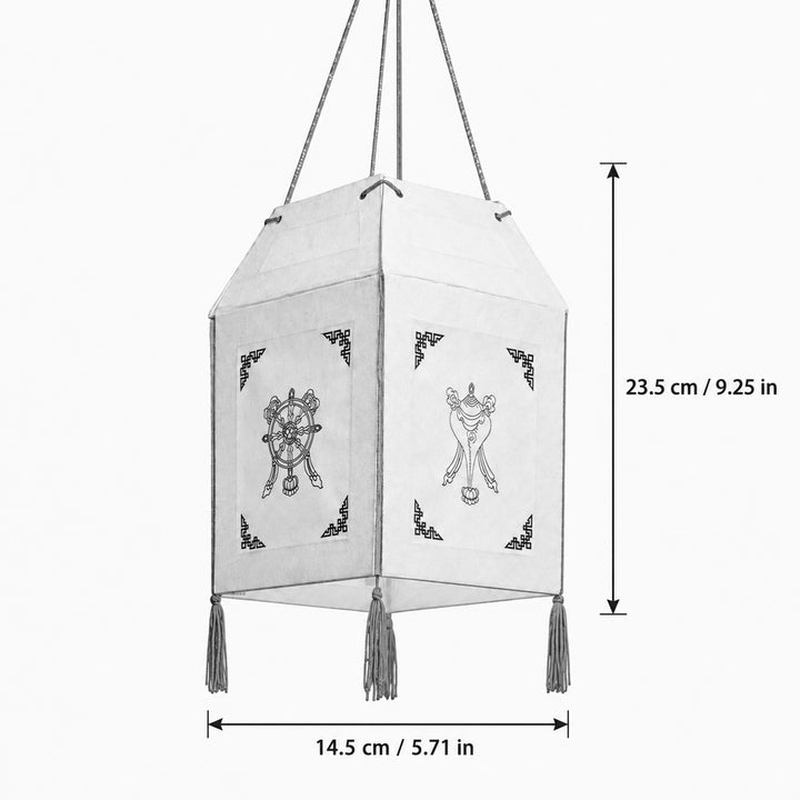Handpainted Tibetan Motif Foldable Handmade Paper Hanging Lampshade With Tassels For Home Decor