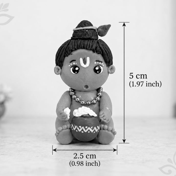 Handmade Miniature Krishna With Butter Pot Clay Golu Doll For Festive Decor
