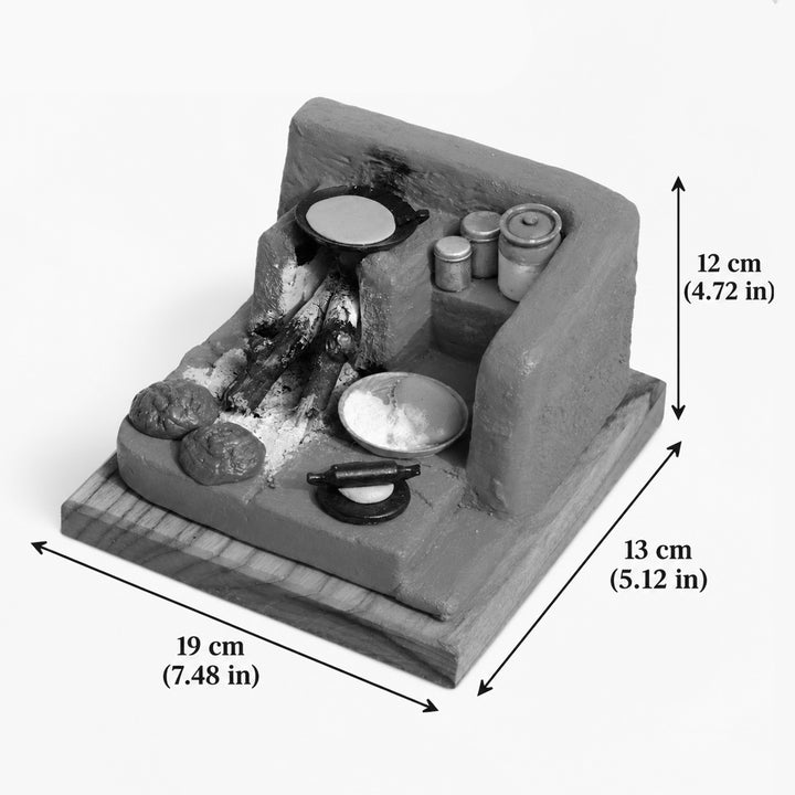 "Chule Ki Roti" Handcrafted Polymer Clay Miniature Artwork With Wooden Base For Golu & Table Decor