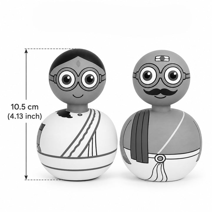 Set of 2 | Hand-Painted Red & Blue Bobble Head Couple Wooden Golu Dolls For Gifting & Decor