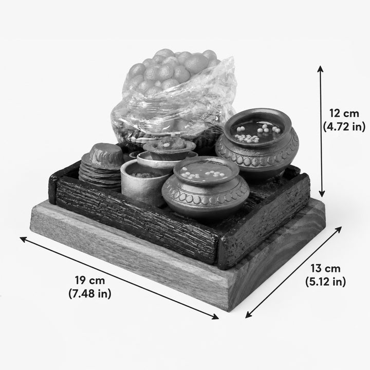 "Panipuri Ka Thela" Handcrafted Polymer Clay Miniature Artwork With Wooden Base For Golu & Table Decor