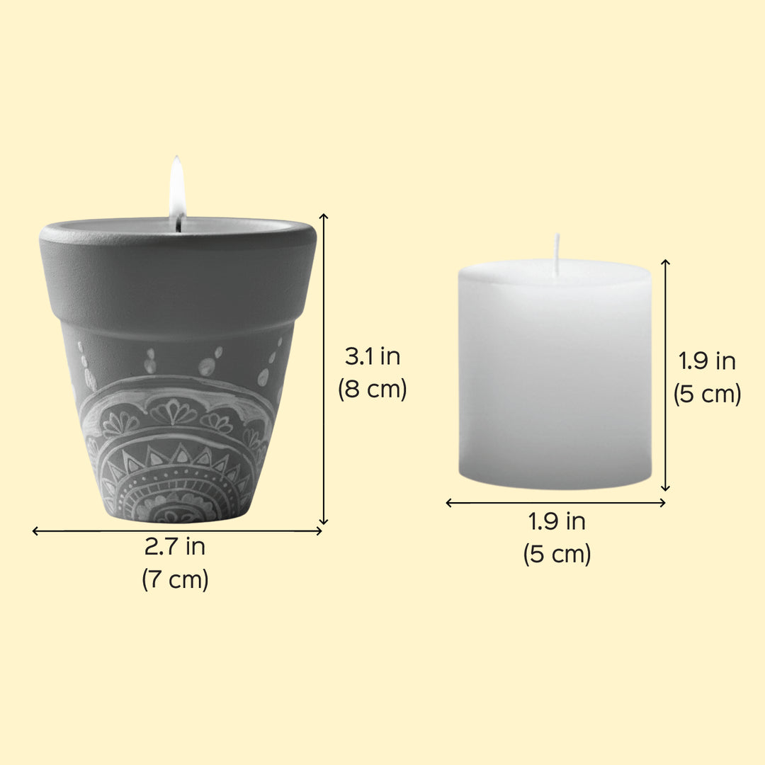 Hand-Painted Planter Design Terracotta Candle Holder With Candle