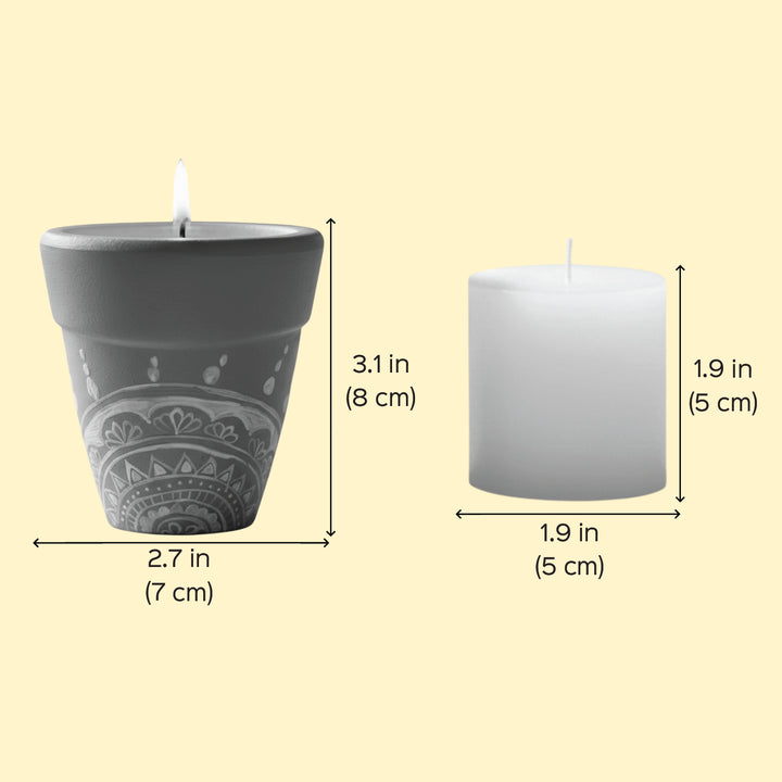 Hand-Painted Planter Design Terracotta Candle Holder With Candle