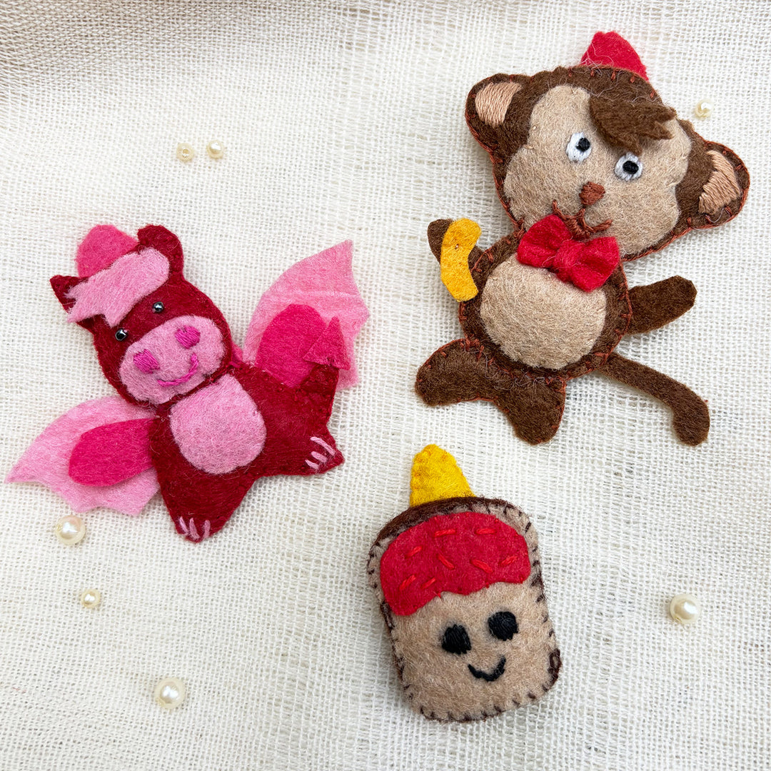 Handmade Dragon, Bread & Monkey Hair Clips | Set of 3