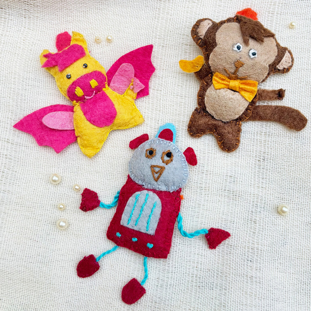 Handmade Dragon, Robot & Monkey Hair Clips | Set of 3