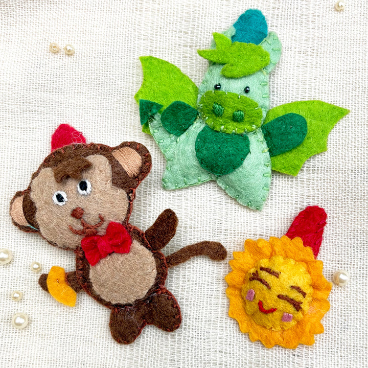 Handmade Dragon, Sun & Monkey Hair Clips | Set of 3