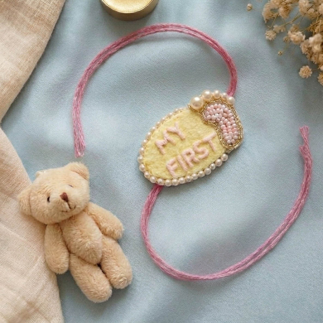 Handmade Beaded 'My First Rakhi' For Newborns | Includes Roli Chawal