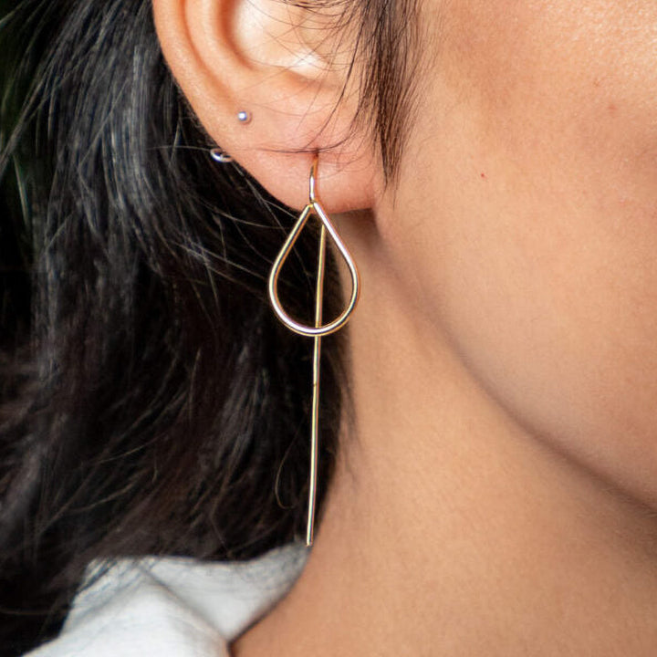 Handmade Drop With Long End Brass Earrings