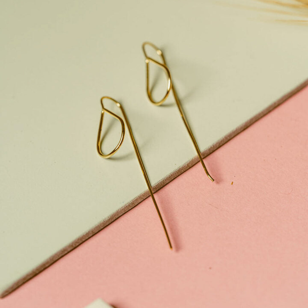 Handmade Drop With Long End Brass Earrings