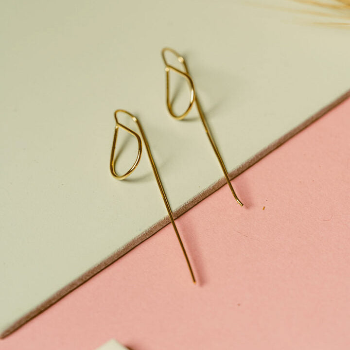 Handmade Drop With Long End Brass Earrings