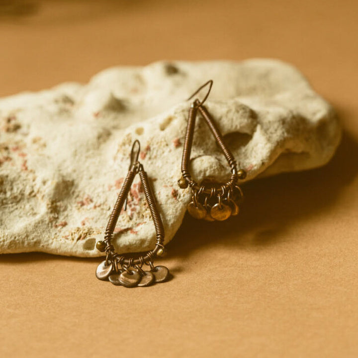 Handmade Drop Shaped Circular Disc Copper Earrings