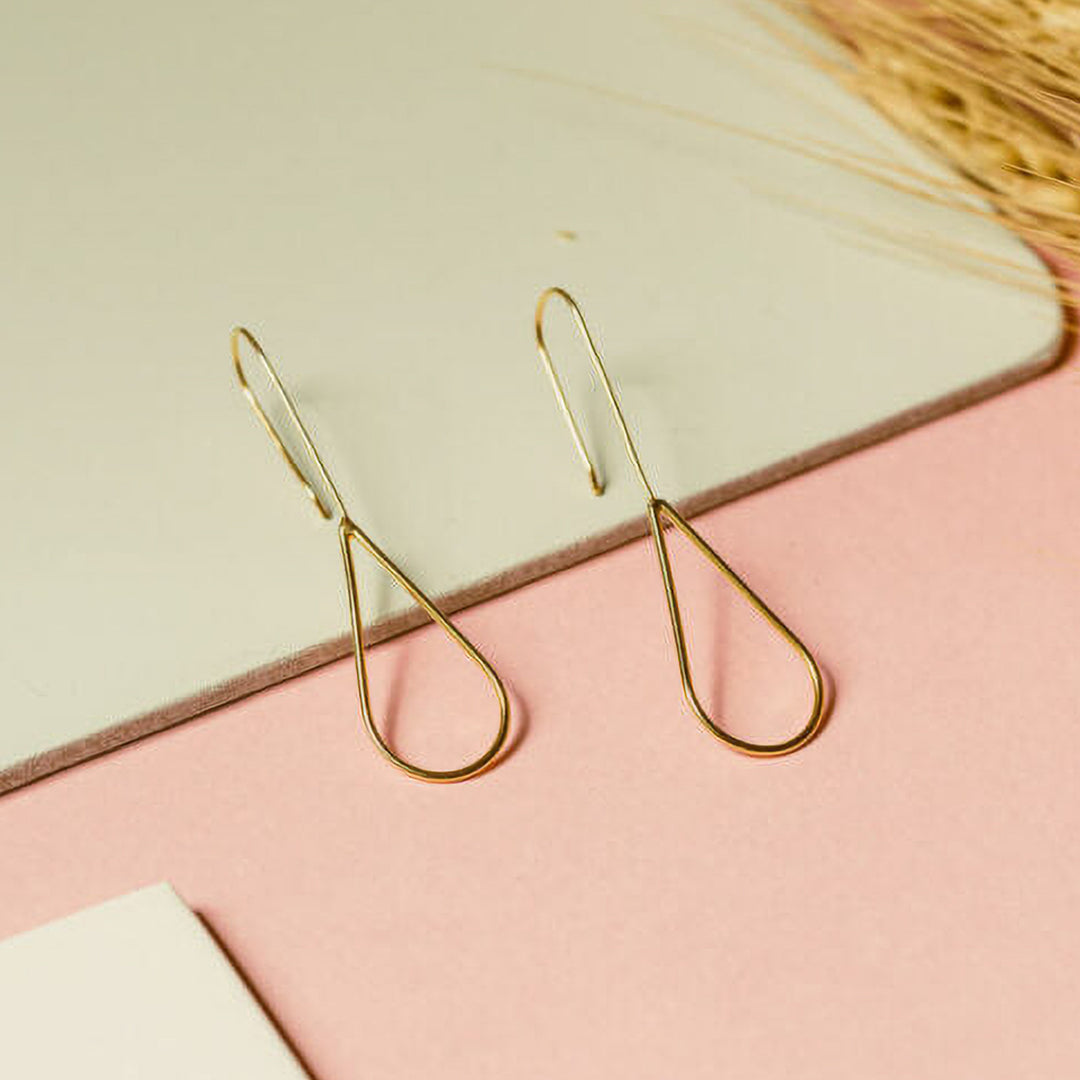 Handmade Drop Shaped Short Hooks Brass Earrings