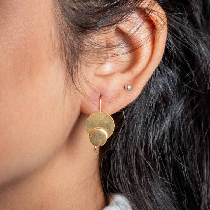 Contemporary Duo Hook Brass Earrings