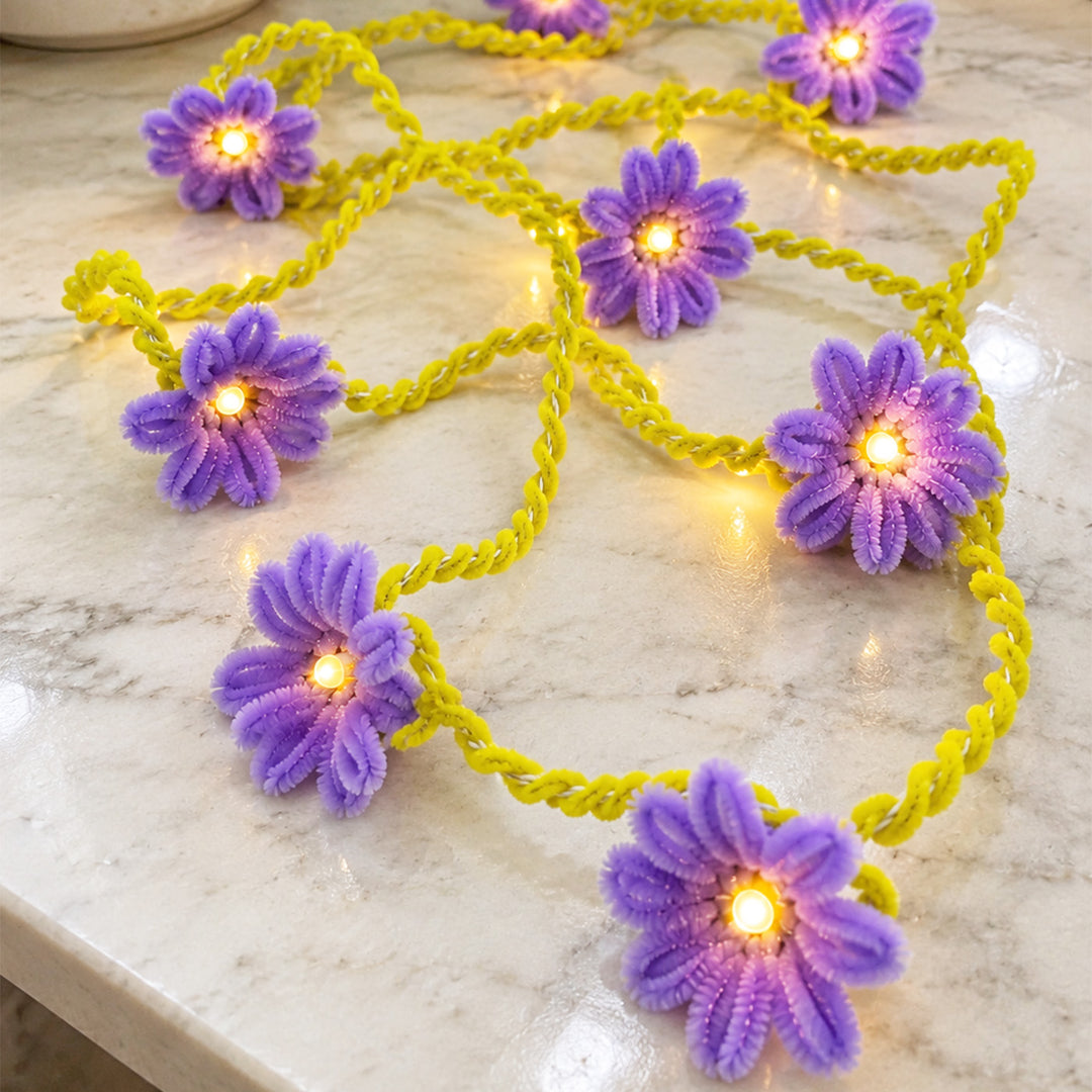 Handmade Phool Bai Velvet Flower LED Fairy Light For Festive Decor - Purple & Yellow