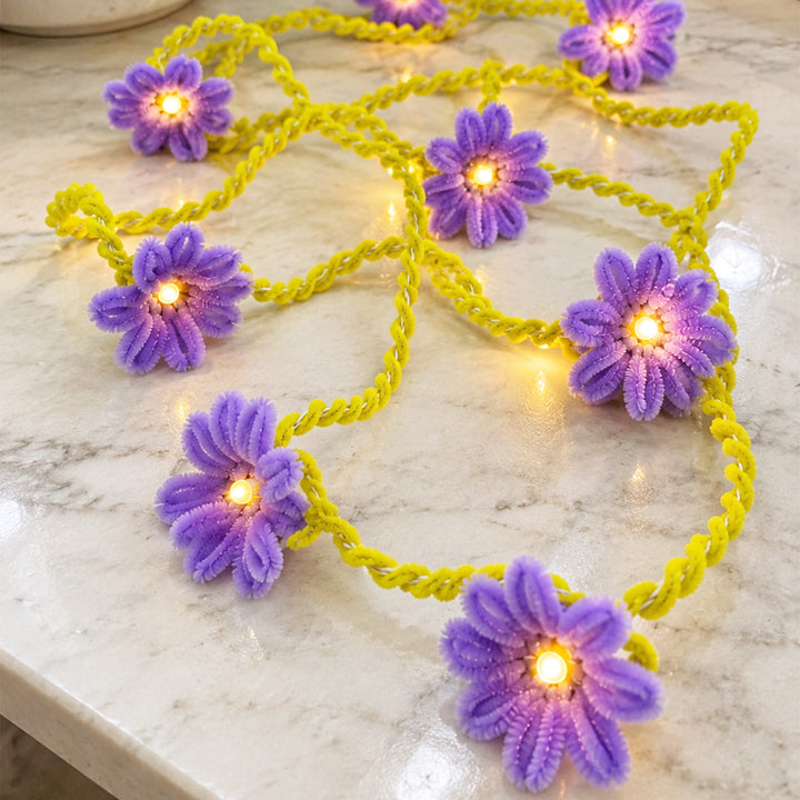 Handmade Phool Bai Velvet Flower LED Fairy Light For Festive Decor - Purple & Yellow