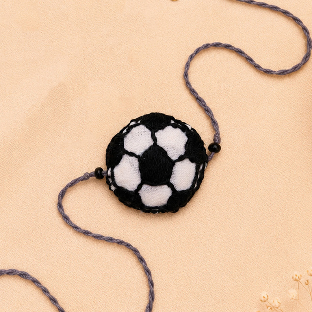 Hand Embroidered Football Rakhi With Keychain For Brother