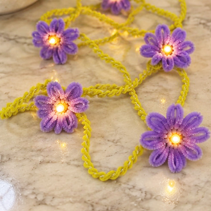 Handmade Phool Bai Velvet Flower LED Fairy Light For Festive Decor - Purple & Yellow