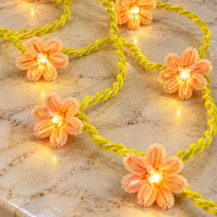 Handmade Phool Bai Velvet Flower LED Fairy Light For Festive Decor - Peach & Yellow