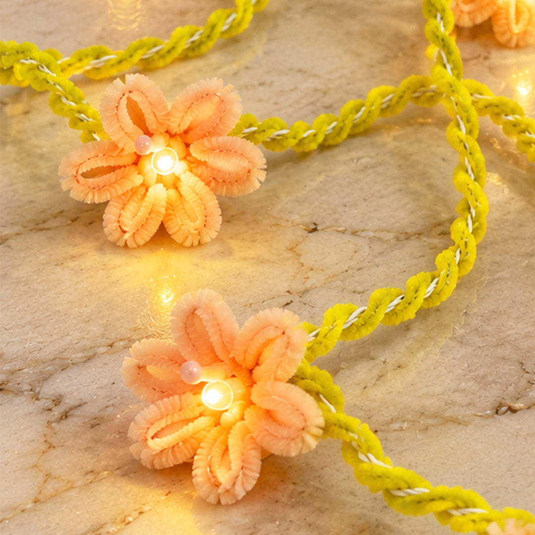 Handmade Phool Bai Velvet Flower LED Fairy Light For Festive Decor - Peach & Yellow
