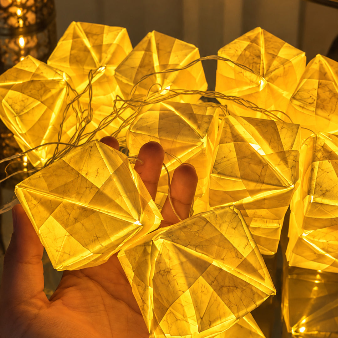 Handmade Tea Dyed Origami Crochet Paper LED Fairy Light For Festive Decor