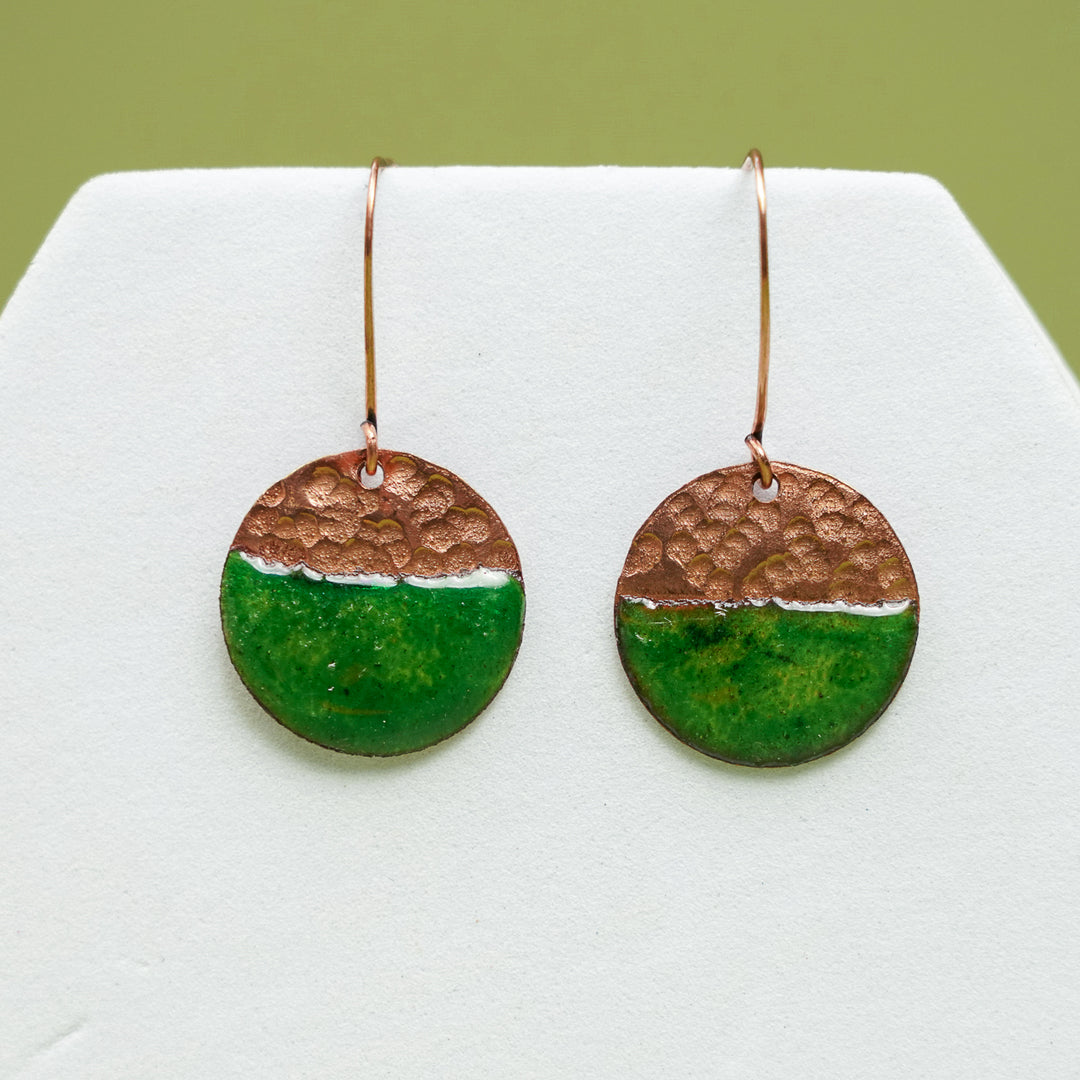Handmade Half Moon Shaped Ghungroo Copper Enamel Pendant With Earrings
