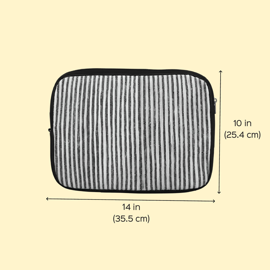 Handcrafted Black and White Striped Upcycled Plastic 14" Laptop Sleeve