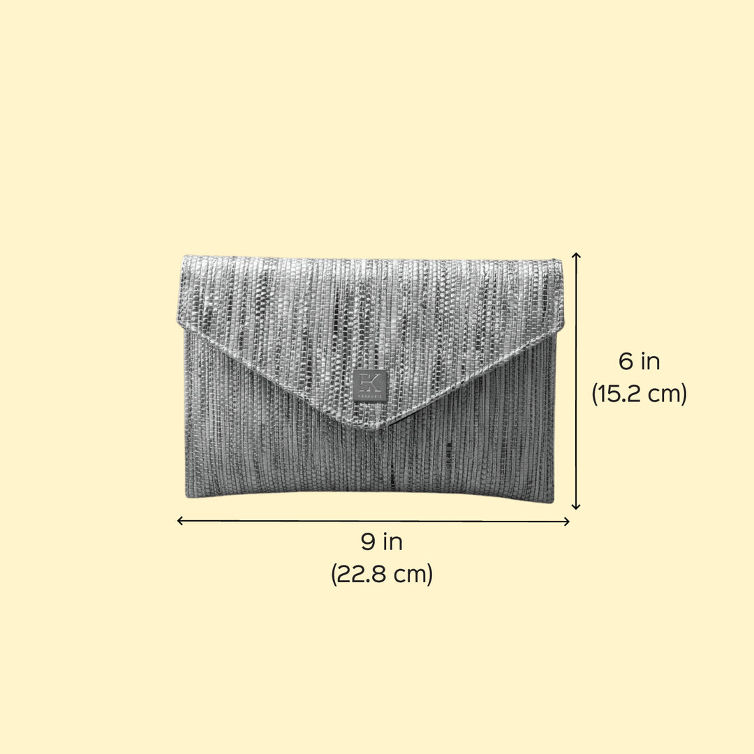 White and Silver Striped Upcycled Plastic Handcrafted Envelope Clutch Sling