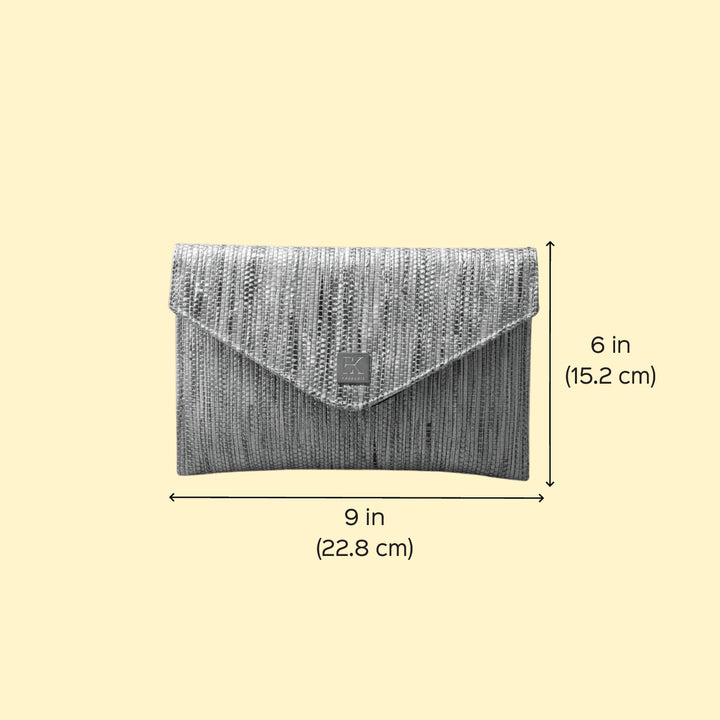 White and Silver Striped Upcycled Plastic Handcrafted Envelope Clutch Sling