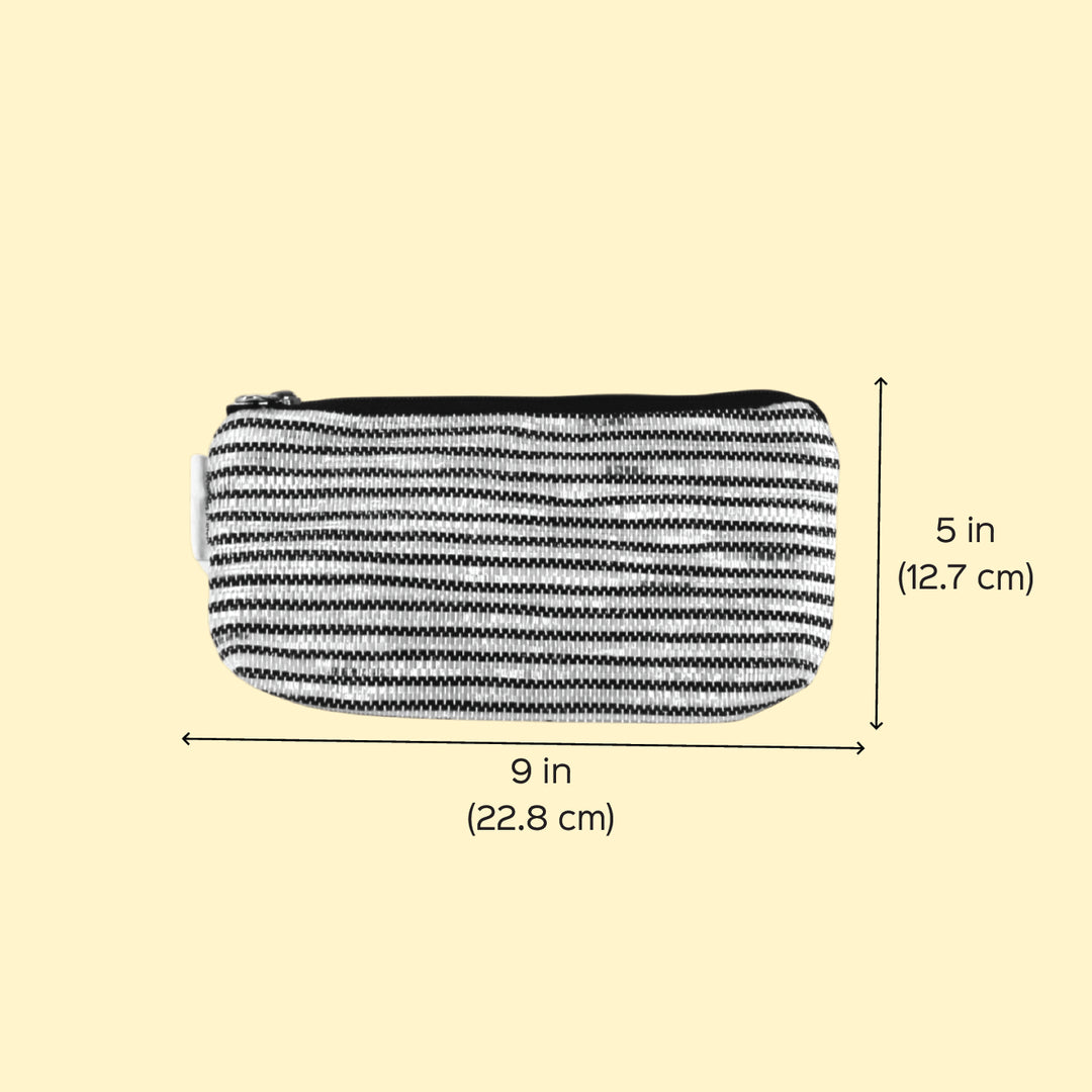 Black and White Striped Upcycled Plastic Handcrafted Multi-Purpose Pouch
