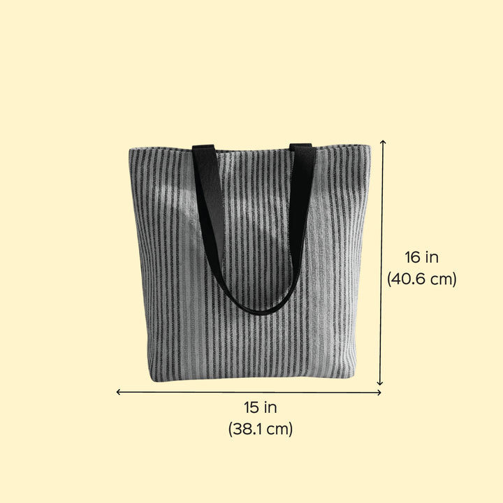 Black and White Striped Upcycled Plastic Handcrafted Classic Tote Bag