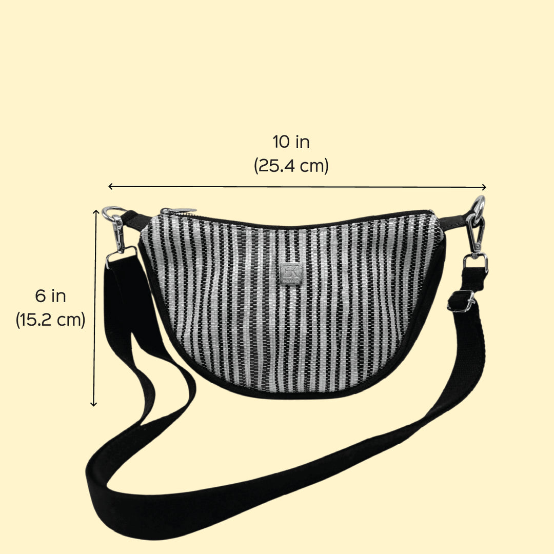Handcrafted Upcycled Plastic Curve Sling Bag For Everyday Use | Adjustable Crossbody Strap