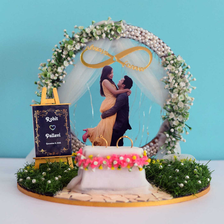 Photo Personalized Green & White Theme MDF Wood Engagement Platter With Light