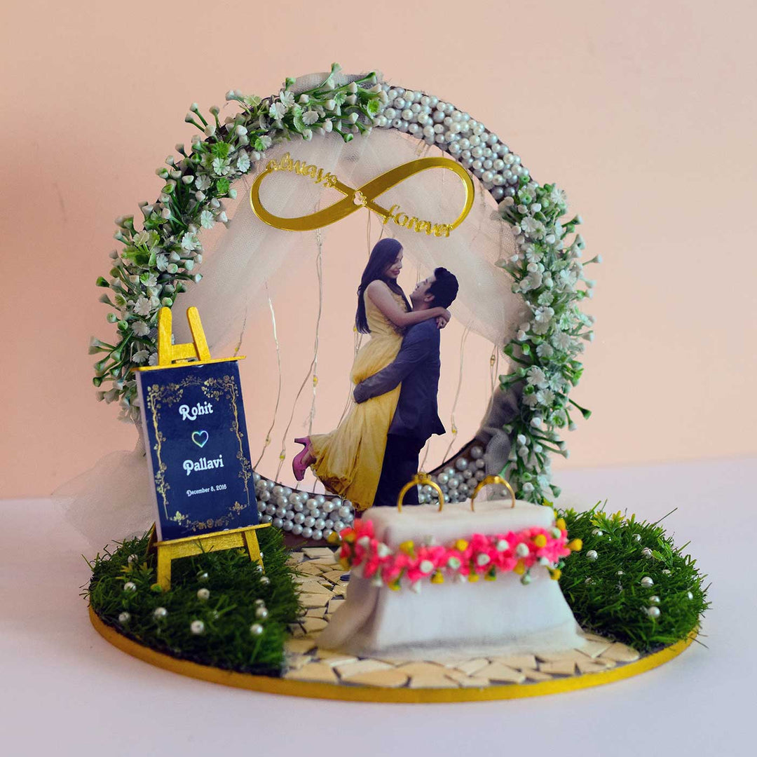 Photo Personalized Green & White Theme MDF Wood Engagement Platter With Light