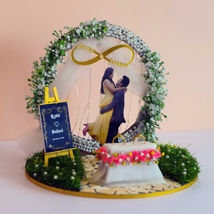 Photo Personalized Green & White Theme MDF Wood Engagement Platter With Light