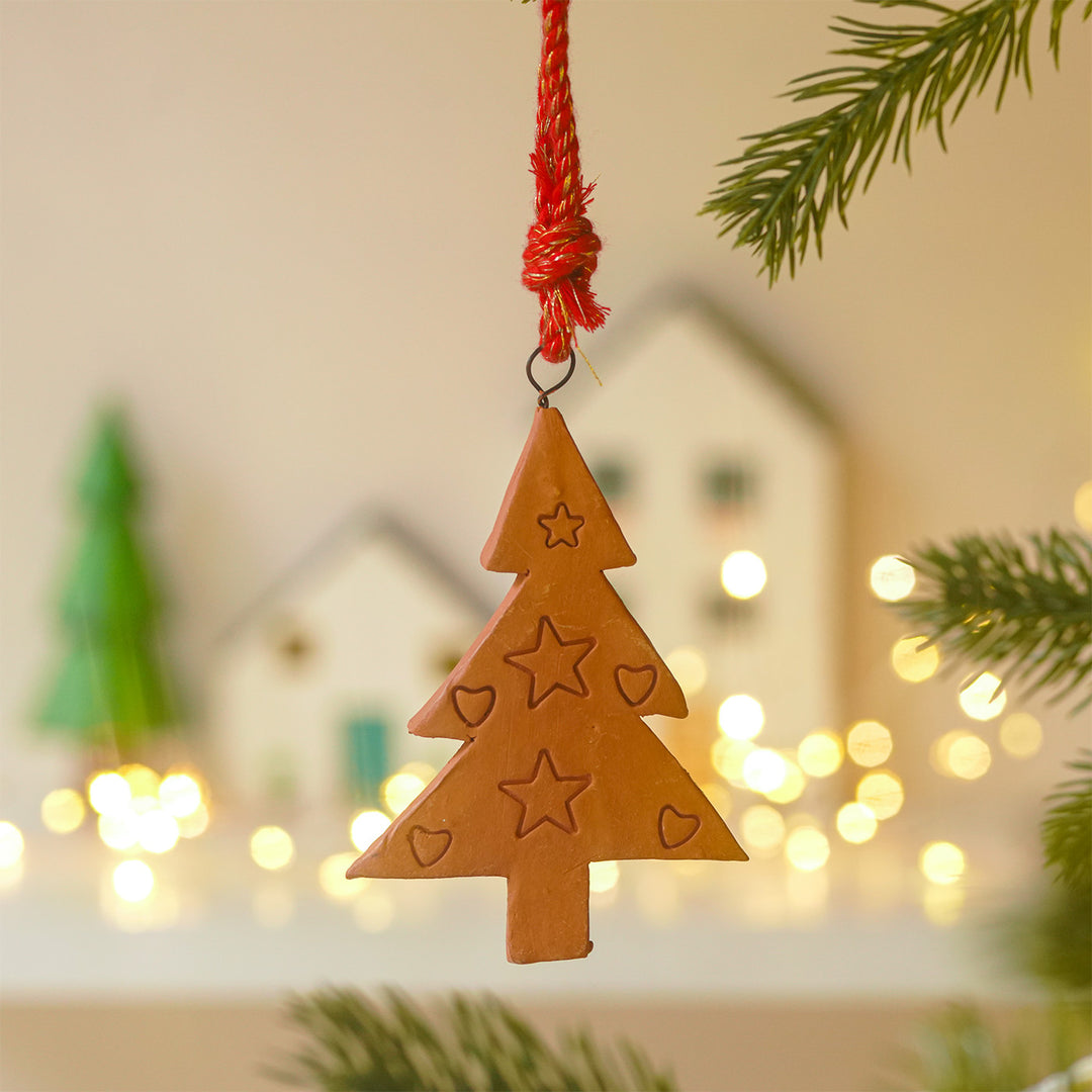 5 Pc | Handmade Terracotta Ornaments For Christmas Tree Decoration