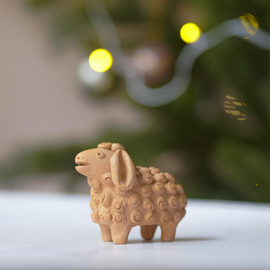 4 Pc | Handmade Shepherd & Sheep Terracotta Figurines For Christmas Decoration