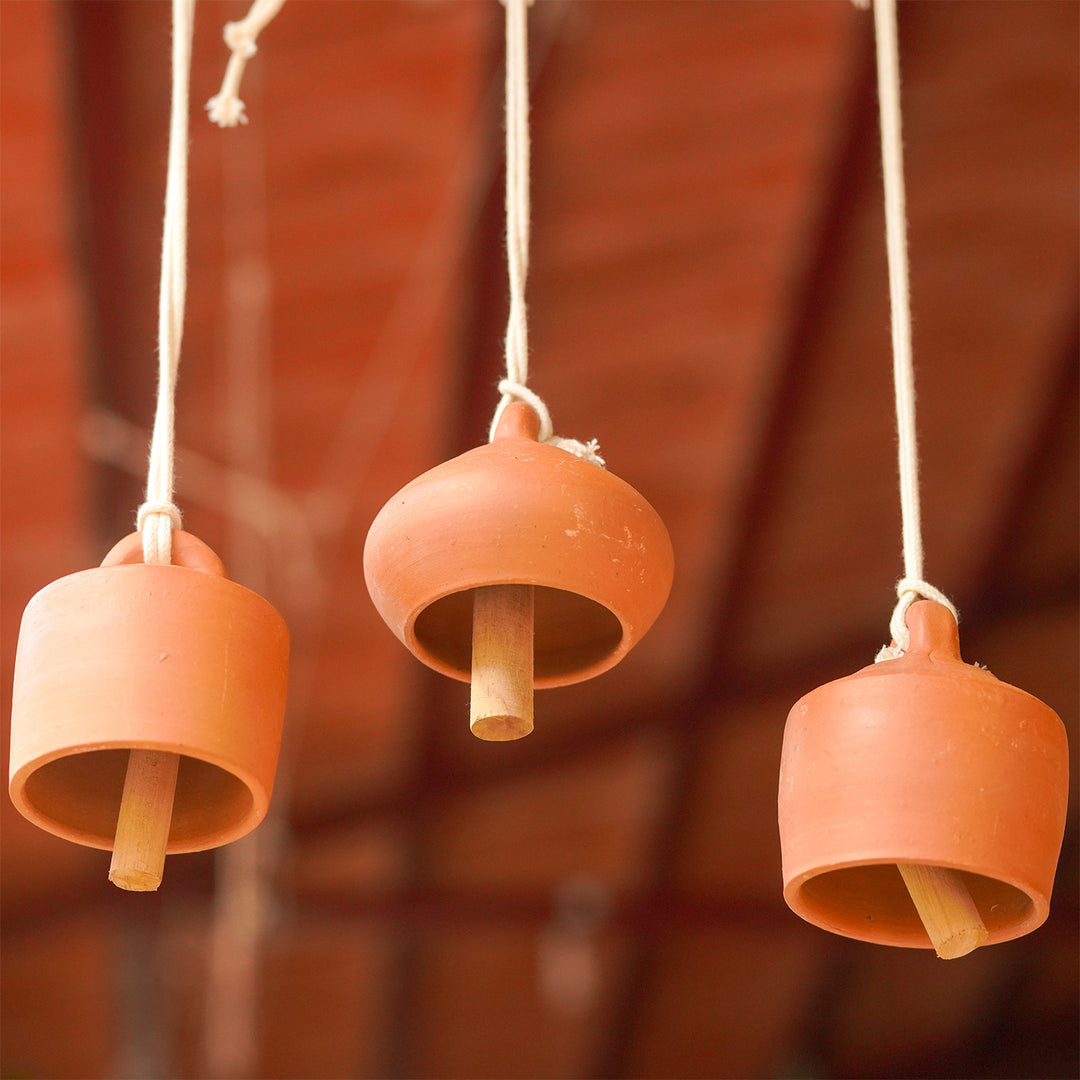 3 Pc | Handmade Minimalist Terracotta Christmas Bell Hangings