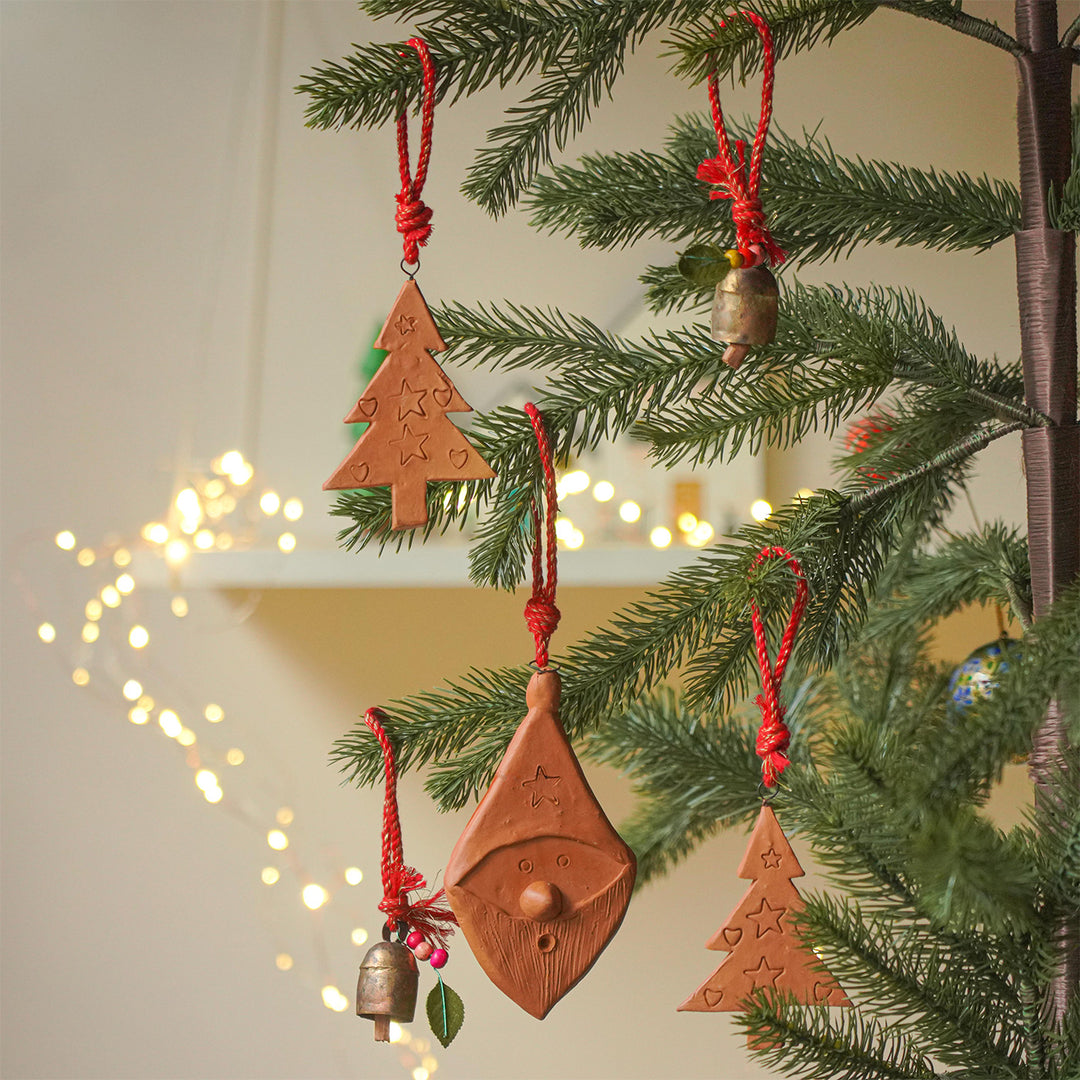 5 Pc | Handmade Terracotta Ornaments For Christmas Tree Decoration