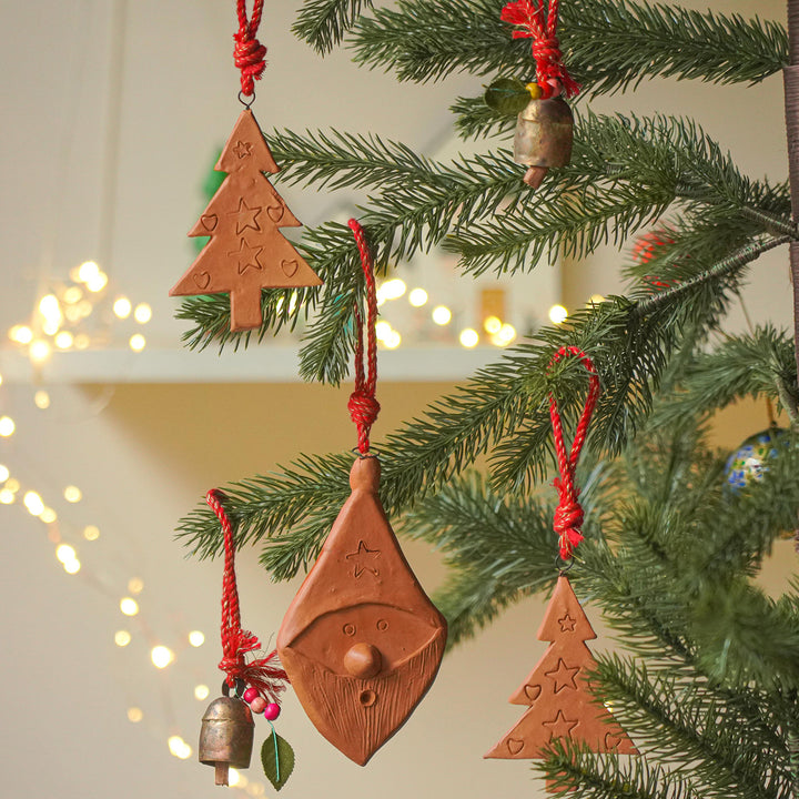5 Pc | Handmade Terracotta Ornaments For Christmas Tree Decoration