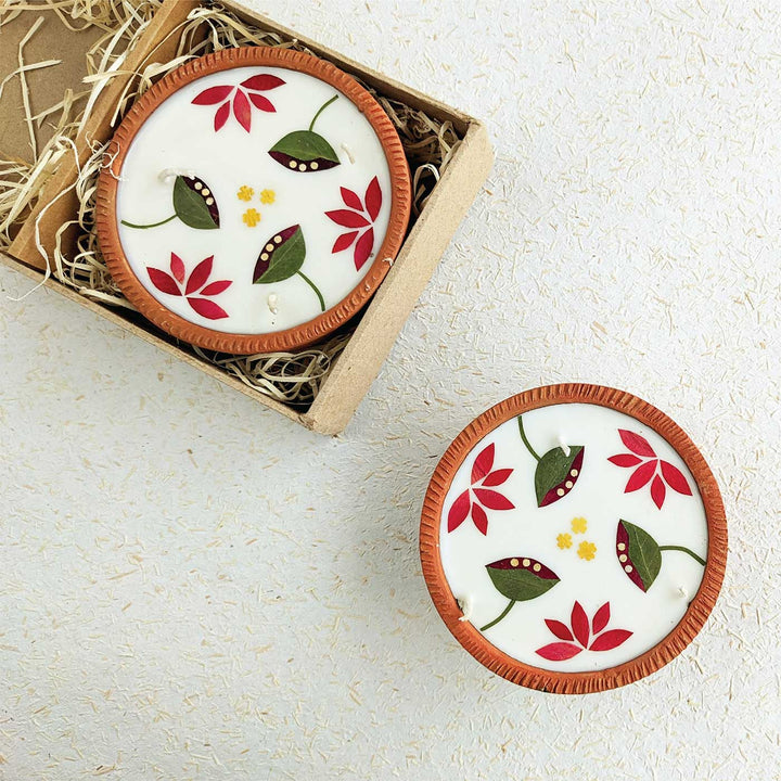 Set of 2 | Soy Wax & Dry Flower Terracota Tealight Diyas