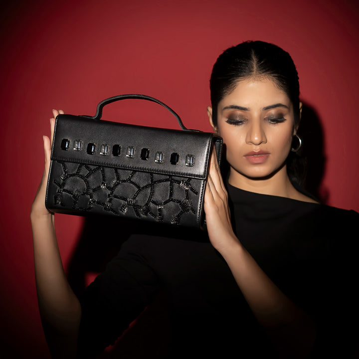Embellished Black Eclat Noir Leather Handbag